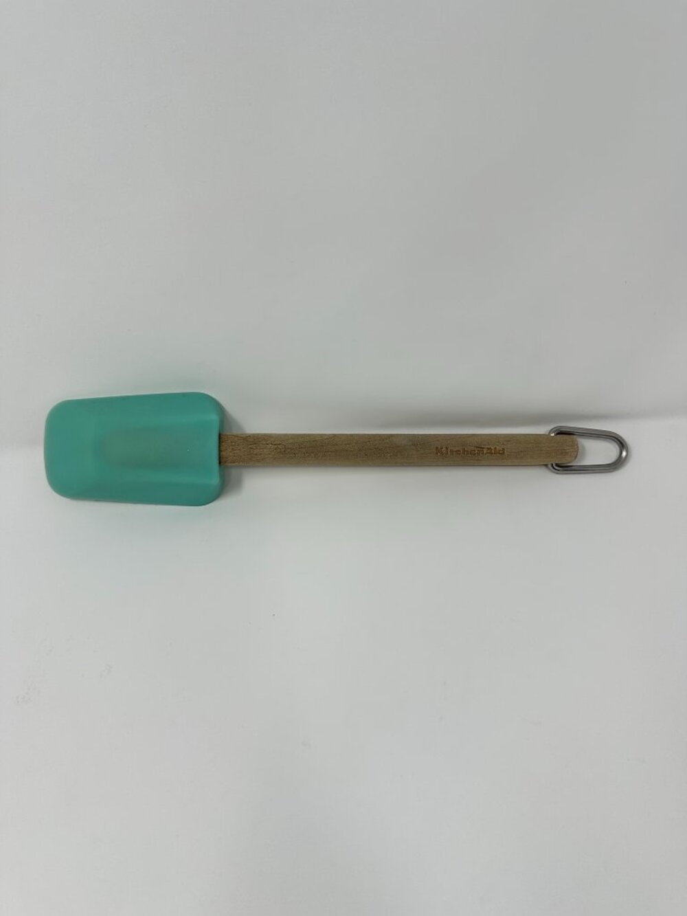 KitchenAid Aqua Silicone Spatula Wooden Handle Kitchen Utensil, Metal Hook, 11"